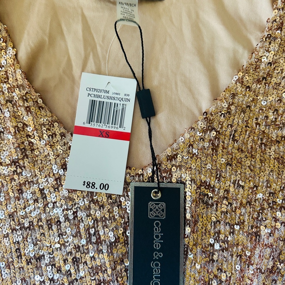 NWT Cable & Gauge Women’s Gold Sequin Twist Front Blouse XS - Picture 3 of 8
